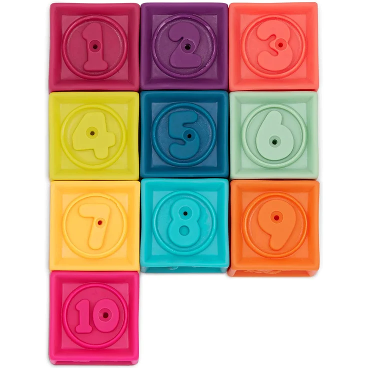 B. toys Baby Spielzeug Weiche Bauklötze, Bausteine Motorikspielzeug, Lernspielzeug, Stapelwürfel mit Zahlen und Tieren für Babys ab 6 Monate (10 Teile) - Preisvergleich – Bild 4