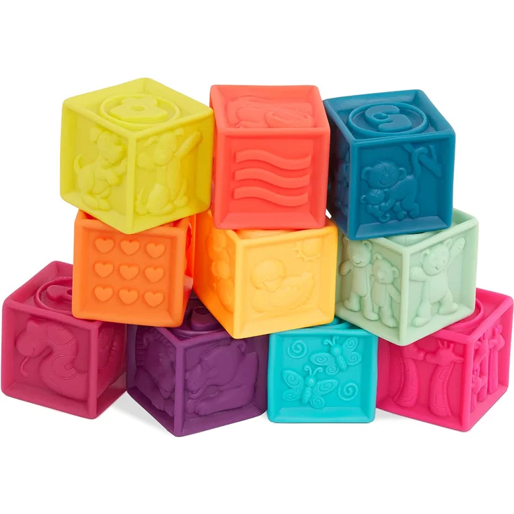 B. toys Baby Spielzeug Weiche Bauklötze, Bausteine Motorikspielzeug, Lernspielzeug, Stapelwürfel mit Zahlen und Tieren für Babys ab 6 Monate (10 Teile) - Preisvergleich – Bild 6