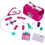 Theo Klein 4601 Barbie Arzttasche mit Zubehör, inkl. rosa Thermometer mit Licht- und Sound-Effekten, Stethoskop, Namensschild uvm, 18-teilig, Spielzeug ab 3 Jahre