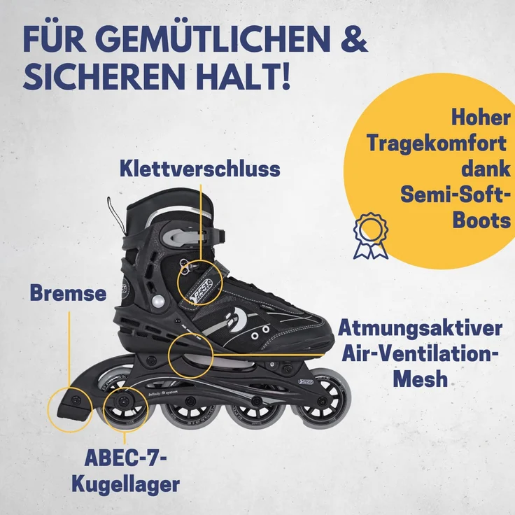 Best Sporting Inline Skates für Teenager + Erwachsene, verstellbar, ABEC 7 Carbon, schwarz 45 - 46 – Bild 3