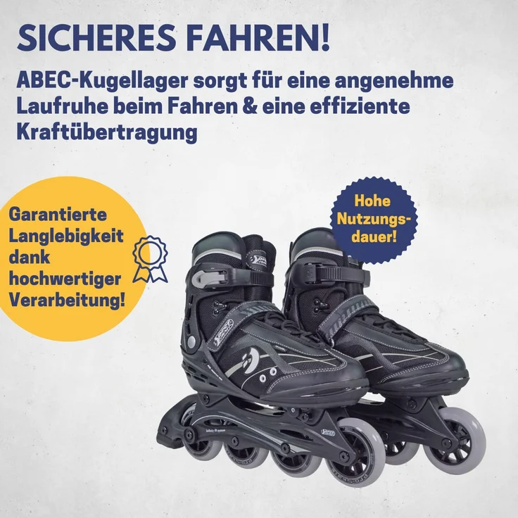 Best Sporting Inline Skates für Teenager + Erwachsene, verstellbar, ABEC 7 Carbon, schwarz 45 - 46 – Bild 4