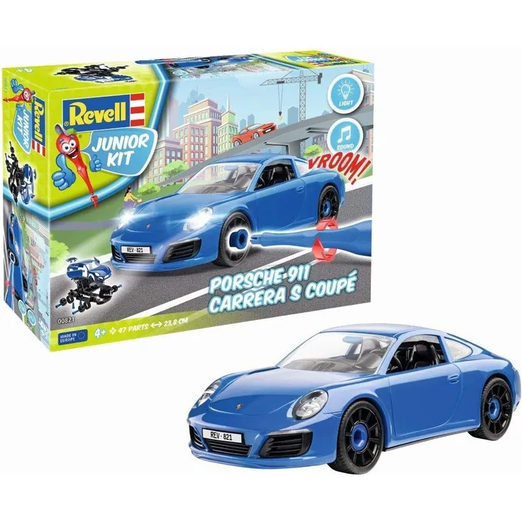 Revell Junior Kit 821 Porsche 911 Carrera S 4 robust zum Basteln und Spielen im Maßstab 1:20 Level 1Modellbausatz für Kinder zum Schrauben 00821, bunt, Länge ca. 23,8 cm