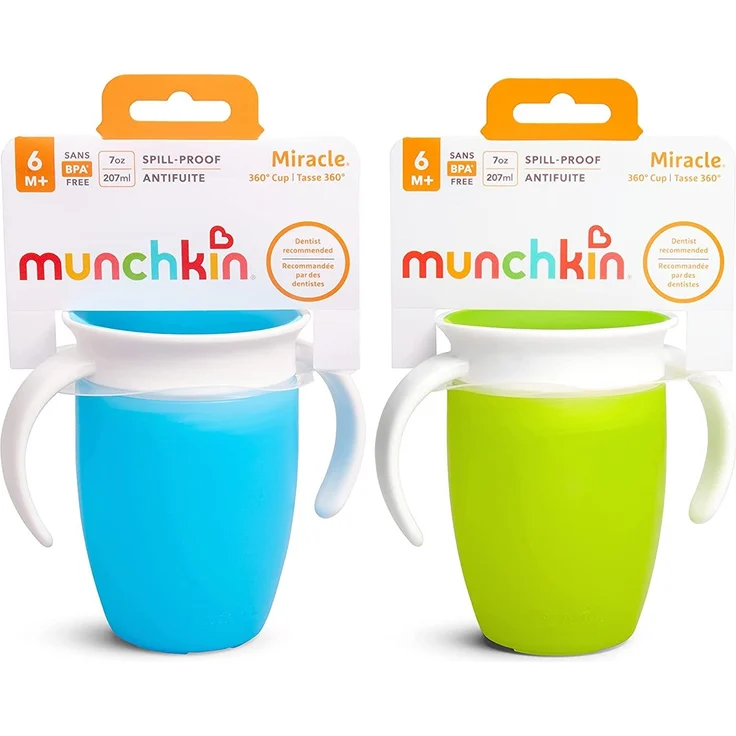Munchkin Miracle 360ᵒ Trinklernbecher mit Griffen, auslaufsicher, ab 6 Monaten, blau/grün, 207 ml (2er Pack) – Bild 6
