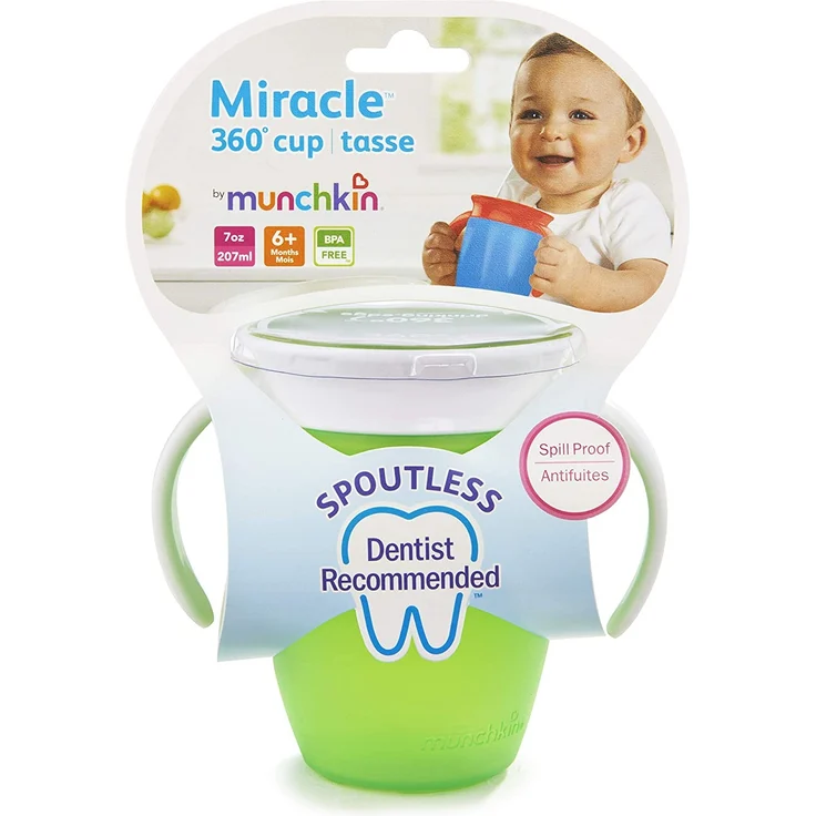 Munchkin Miracle 360ᵒ Trinklernbecher mit Griffen, auslaufsicher, ab 6 Monaten, blau/grün, 207 ml (2er Pack) – Bild 7