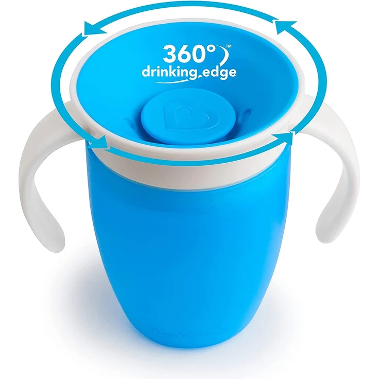 Munchkin Miracle 360ᵒ Trinklernbecher mit Griffen, auslaufsicher, ab 6 Monaten, blau/grün, 207 ml (2er Pack) – Bild 3