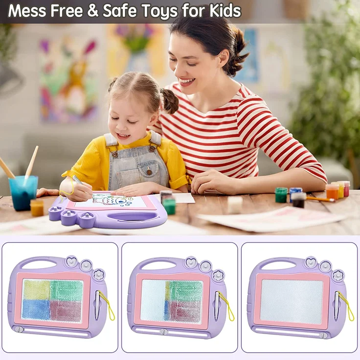 Zaubertafel Maltafel Magnettafel Reisegröße, Magnetische Zaubertafeln Kinder Bunt Zeichenbrett Pädagogische Magnettafel Spielzeug-Geschenk mit 3 Magnetische Stempel für Kinder 3 4 5 Jahre Geschenke – Bild 4