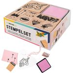 folia 31102 - Holzstempelset Unicorn, inklusive 10 Holzstempel und 2 Stempelkissen - ideal zum Verzieren von Karten, Freundschaftsbüchern, für Lettering und Scrapbooking