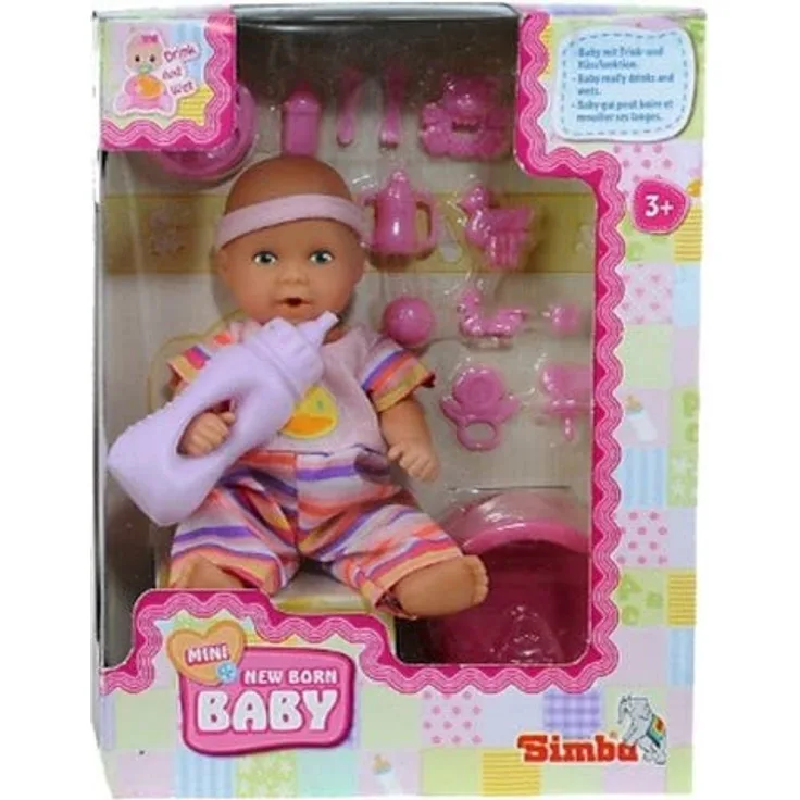 Simba 105033195 - Mini - New Born Baby, Vollvinyl-Puppe, 12 cm, inklusive Zubehör, sortiert