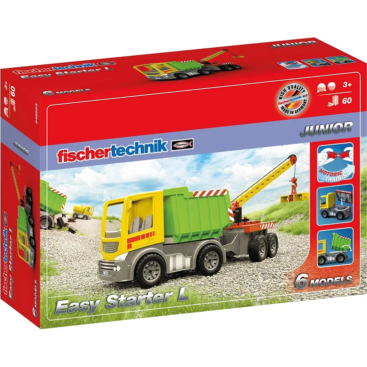 fischertechnik Easy Starter L - LKW Spielzeug für Kinder ab 3 Jahre - das Lieblingsthema Lastwagen für Zuhause und im Außenbereich - 6 Modelle mit Anhänger - Muldenkipper, Abschlepper mit Seilwinde