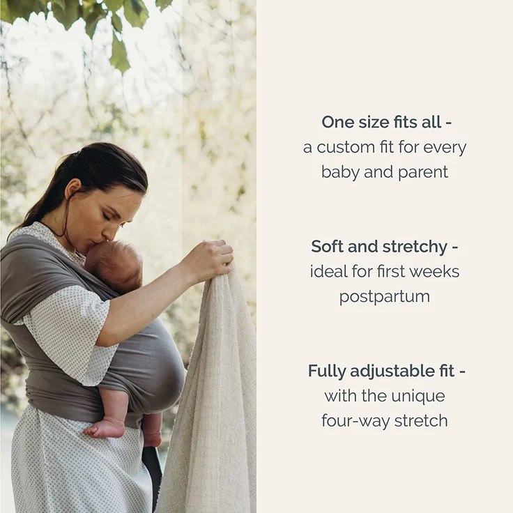 Boba Baby Tragetuch Neugeborene - Grau - Elastisches Babytragetuch und Stilltuch für Unterwegs - Einfach zu binden - Babytrage Neugeborene ab Geburt bis 16kg – Bild 8