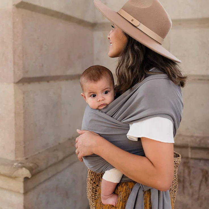 Boba Baby Tragetuch Neugeborene - Grau - Elastisches Babytragetuch und Stilltuch für Unterwegs - Einfach zu binden - Babytrage Neugeborene ab Geburt bis 16kg – Bild 3