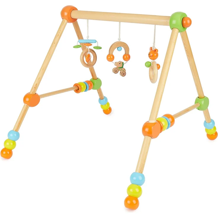 Bieco Spieltrapez | Spielbogen für Babys -Figuren, Rasseln, Kugeln- Höhenverstellbar | Spielebogen Holz Baby | Spieltrapez Holz | Baby Mobile Holz | Activity Center Baby Gym | Holzspielzeug Baby – Bild 1
