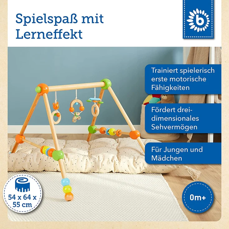 Bieco Spieltrapez | Spielbogen für Babys -Figuren, Rasseln, Kugeln- Höhenverstellbar | Spielebogen Holz Baby | Spieltrapez Holz | Baby Mobile Holz | Activity Center Baby Gym | Holzspielzeug Baby – Bild 2