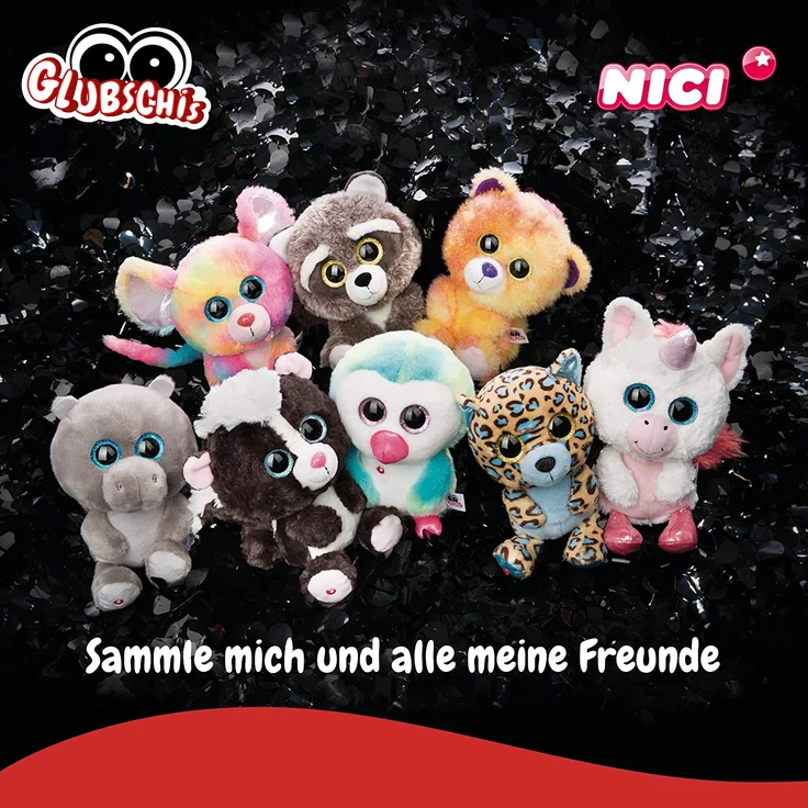 NICI 45540 Glubschis Schlüsselanhänger Fledermaus Baako 9cm, große Glitzeraugen, Plüschtier mit Schlüsselring, grau/pink – Bild 5