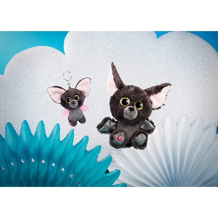 NICI 45540 Glubschis Schlüsselanhänger Fledermaus Baako 9cm, große Glitzeraugen, Plüschtier mit Schlüsselring, grau/pink – Bild 7