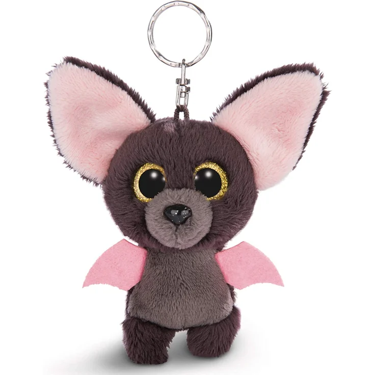 NICI 45540 Glubschis Schlüsselanhänger Fledermaus Baako 9cm, große Glitzeraugen, Plüschtier mit Schlüsselring, grau/pink – Bild 1