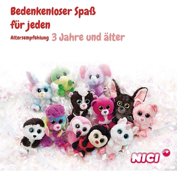 NICI 45540 Glubschis Schlüsselanhänger Fledermaus Baako 9cm, große Glitzeraugen, Plüschtier mit Schlüsselring, grau/pink – Bild 3