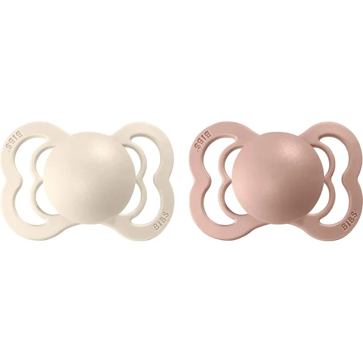 BIBS Supreme Schnuller 2er-Pack, BPA-frei, Symmetrischer Nippel. Naturkautschuk / Latex, Hergestellt in Dänemark. 0-6 Monate (2er Pack), Ivory / Blush – Bild 2