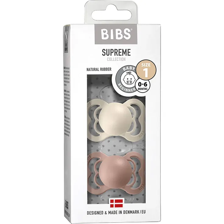 BIBS Supreme Schnuller 2er-Pack, BPA-frei, Symmetrischer Nippel. Naturkautschuk / Latex, Hergestellt in Dänemark. 0-6 Monate (2er Pack), Ivory / Blush – Bild 3