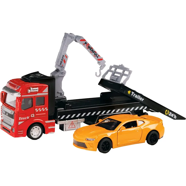 abschleppwagen mit Auto Metalljungen rot/orange