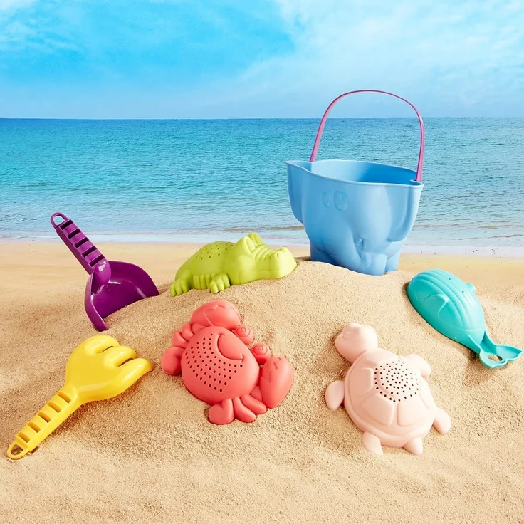Sandspielzeug Set für Kinder und Kleinkinder, Strandspielzeug Enthält Sandschaufel und Eimer, Schildkröte Krokodil Wal Krabben Formen Wasserspielzeug für Badewanne, 7 Stück – Bild 7
