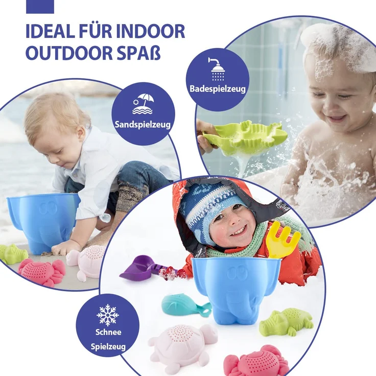 Sandspielzeug Set für Kinder und Kleinkinder, Strandspielzeug Enthält Sandschaufel und Eimer, Schildkröte Krokodil Wal Krabben Formen Wasserspielzeug für Badewanne, 7 Stück – Bild 4