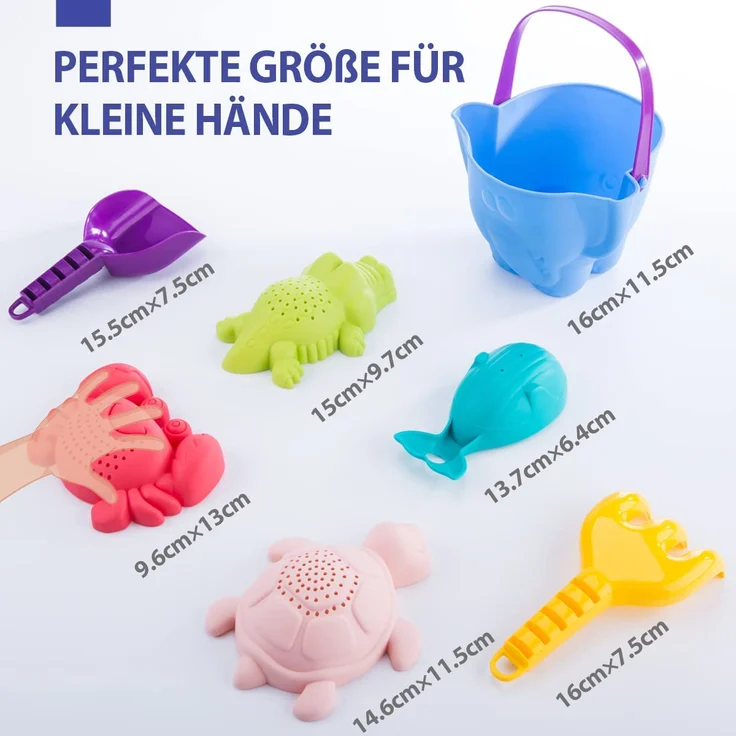 Sandspielzeug Set für Kinder und Kleinkinder, Strandspielzeug Enthält Sandschaufel und Eimer, Schildkröte Krokodil Wal Krabben Formen Wasserspielzeug für Badewanne, 7 Stück – Bild 6