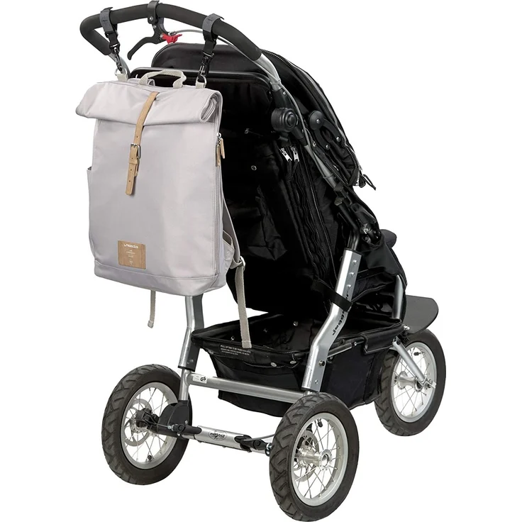 LÄSSIG Baby Wickelrucksack mit Wickelunterlage, Kinderwagenbefestigung, Flaschenwärmer wasserabweisend nachhaltig produziert/Rolltop Backpack grey – Bild 4