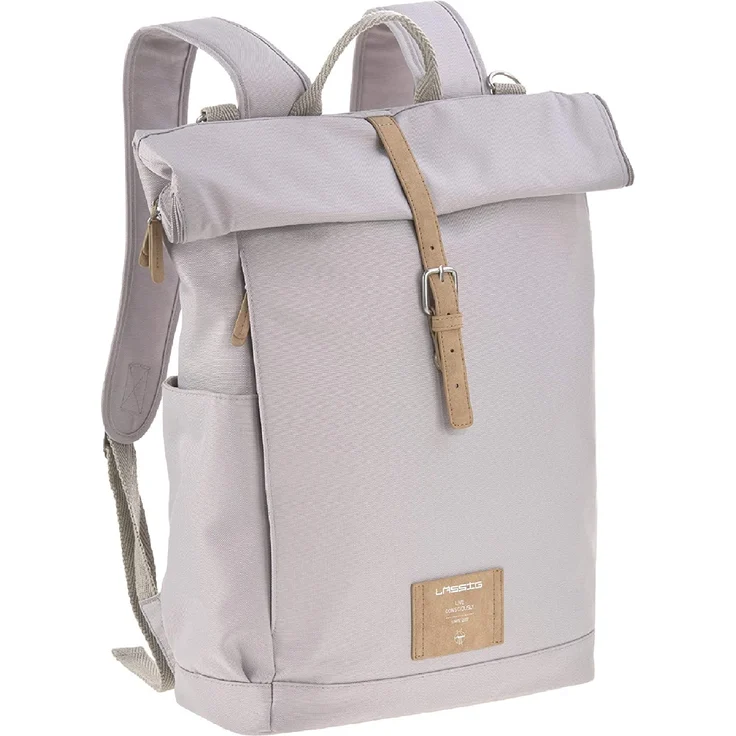 LÄSSIG Baby Wickelrucksack mit Wickelunterlage, Kinderwagenbefestigung, Flaschenwärmer wasserabweisend nachhaltig produziert/Rolltop Backpack grey – Bild 2