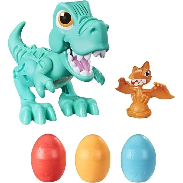 Play-Doh Dino Crew Gefräßiger Tyrannosaurus, Spielzeug für Kinder ab 3 Jahren mit lustigen Dinogeräuschen und 3 Eiern à 70 g, F1504