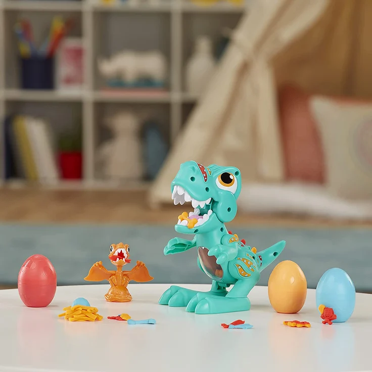 Play-Doh Dino Crew Gefräßiger Tyrannosaurus, Spielzeug für Kinder ab 3 Jahren mit lustigen Dinogeräuschen und 3 Eiern à 70 g, F1504 – Bild 3