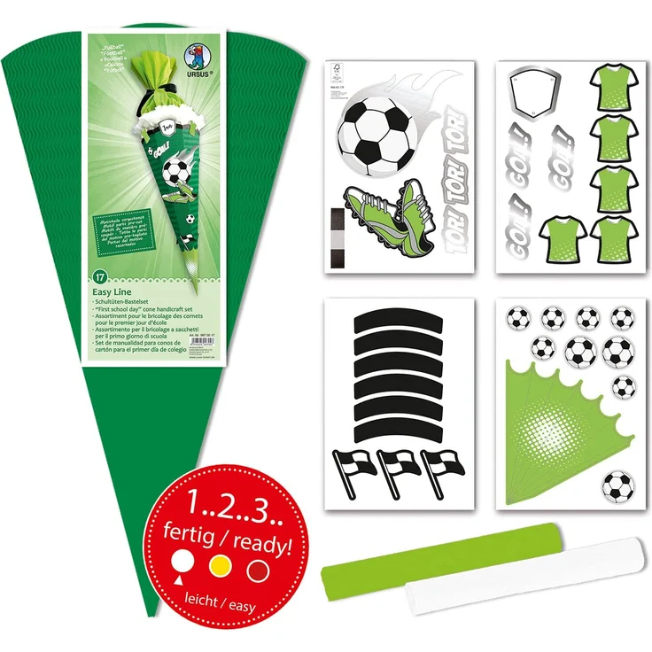Ursus 9870017 Bastelset Easy Line Fußball, 6-eckig, aus vorgestanzter 3D-Colorwellpappe 260 g/qm, 68 cm, Durchmesser ca. 20 cm, zum Basteln Einer individuellen Schultüte, bunt - Preisvergleich – Bild 3