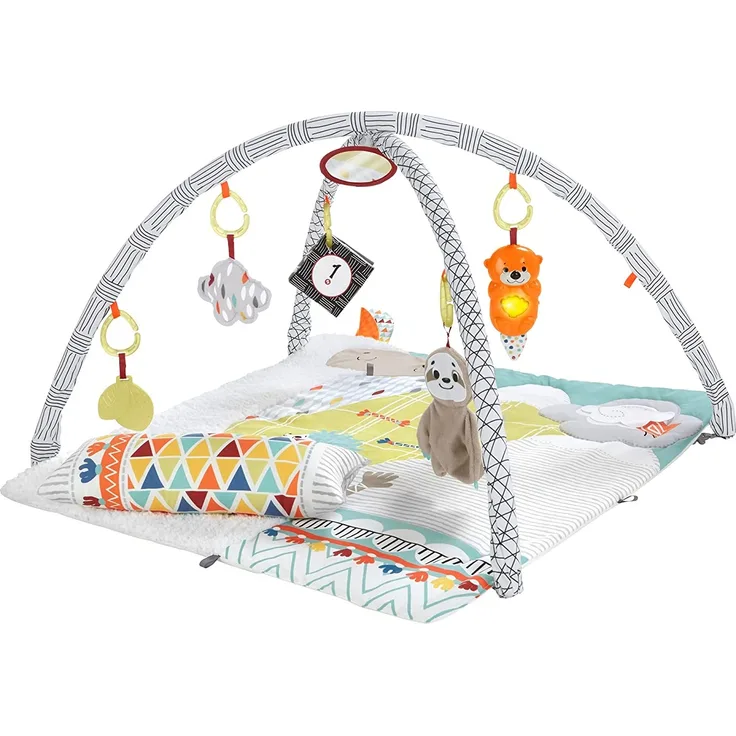 Fisher-Price GKD45 - 5 Sinnes Baby Spieldecke kuschelig weiche Krabbeldecke mit Sensorik Spielzeug, Babyaustattung ab Geburt