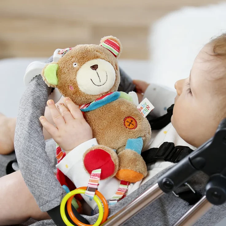 Fehn 091878 Activity-Spieltier Teddy – Motorikspielzeug zum Aufhängen mit Spiegel & Ringen zum Beißen, Greifen und Geräusche erzeugen – Für Babys und Kleinkinder ab 0+ Monaten – Bild 3