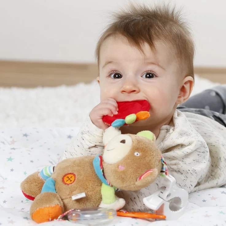 Fehn 091878 Activity-Spieltier Teddy – Motorikspielzeug zum Aufhängen mit Spiegel & Ringen zum Beißen, Greifen und Geräusche erzeugen – Für Babys und Kleinkinder ab 0+ Monaten – Bild 4