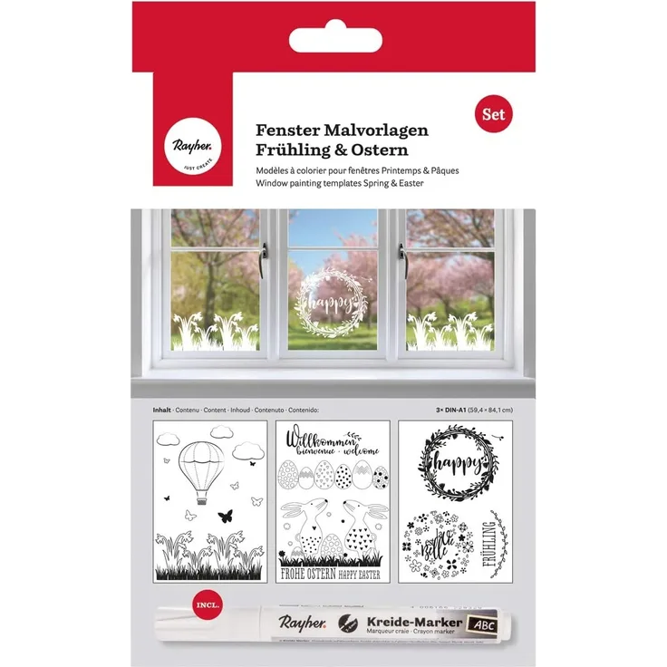 Fenster Malvorlagen Set Frühling und Ostern