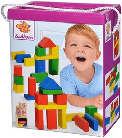 Eichhorn 50 bunte Holzbausteine in Aufbewahrungsbox mit Sortierdeckel, FSC 100% zertifiziertes Buchenholz, Holzbausteine hergestellt in Deutschland, Motorikspielzeug geeignet für Kinder ab 1 Jahr