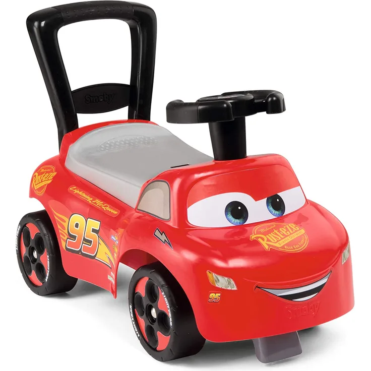 Smoby 720523 Mein erstes Auto Rutscherfahrzeug Cars, Kinderfahrzeug mit Staufach und Kippschutz, für drinnen und draußen, Cars Design, für Kinder ab 10 Monaten, Rot