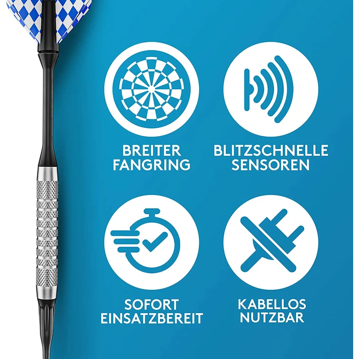 DartPro Dartscheibe elektronisch - Dartboard mit 6 Darts [kabellos nutzbar] - Innovativer Dartautomat mit 65 Varianten - Dart für 1 bis 8 Spieler – Bild 4
