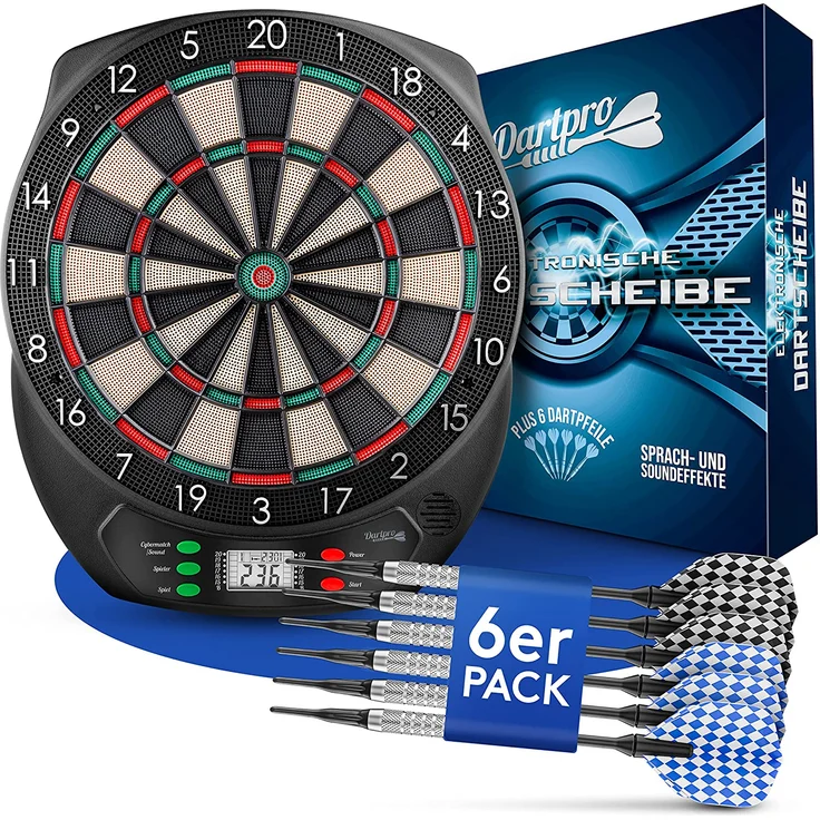 DartPro Dartscheibe elektronisch - Dartboard mit 6 Darts [kabellos nutzbar] - Innovativer Dartautomat mit 65 Varianten - Dart für 1 bis 8 Spieler – Bild 1