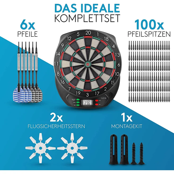 DartPro Dartscheibe elektronisch - Dartboard mit 6 Darts [kabellos nutzbar] - Innovativer Dartautomat mit 65 Varianten - Dart für 1 bis 8 Spieler – Bild 2