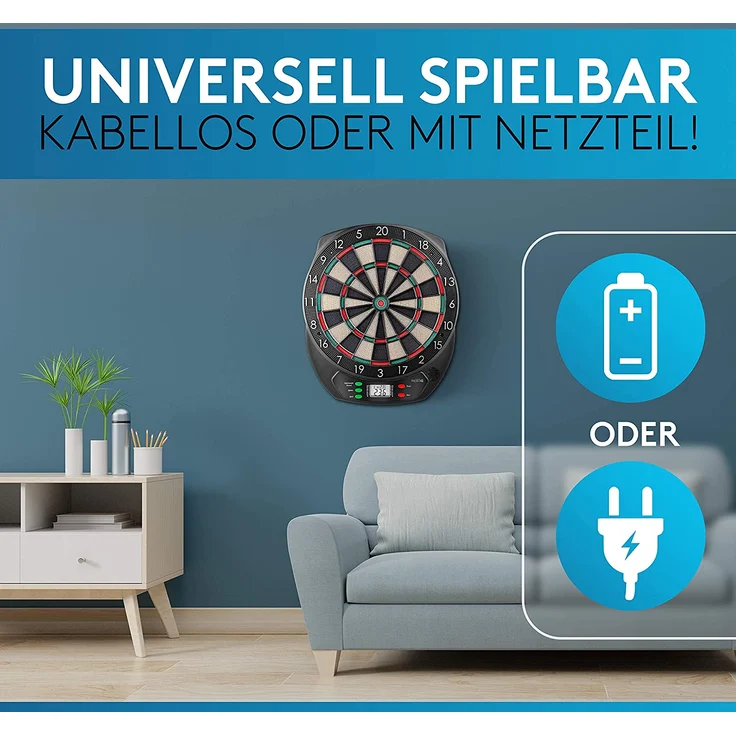 DartPro Dartscheibe elektronisch - Dartboard mit 6 Darts [kabellos nutzbar] - Innovativer Dartautomat mit 65 Varianten - Dart für 1 bis 8 Spieler – Bild 7