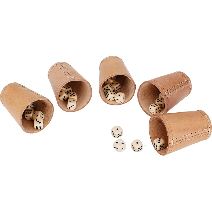 GICO Leder Würfelbecher Standard (9 cm) mit 6 Würfeln im 5er Set - 5902-5