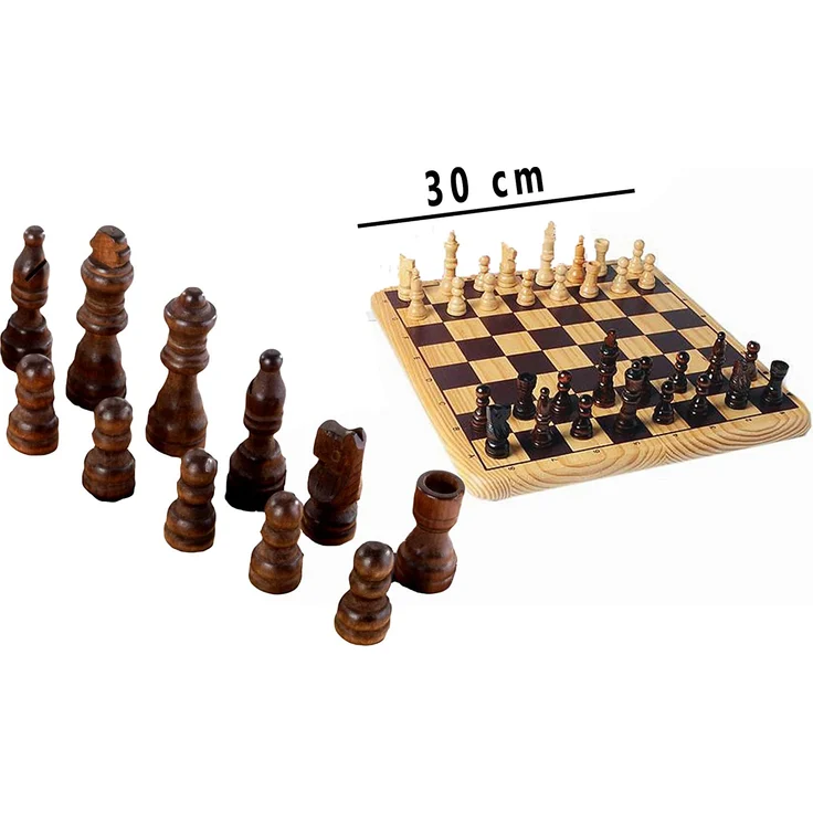 schachspiel 30 x 30 cm Holz natur/schwarz/weiss – Bild 2