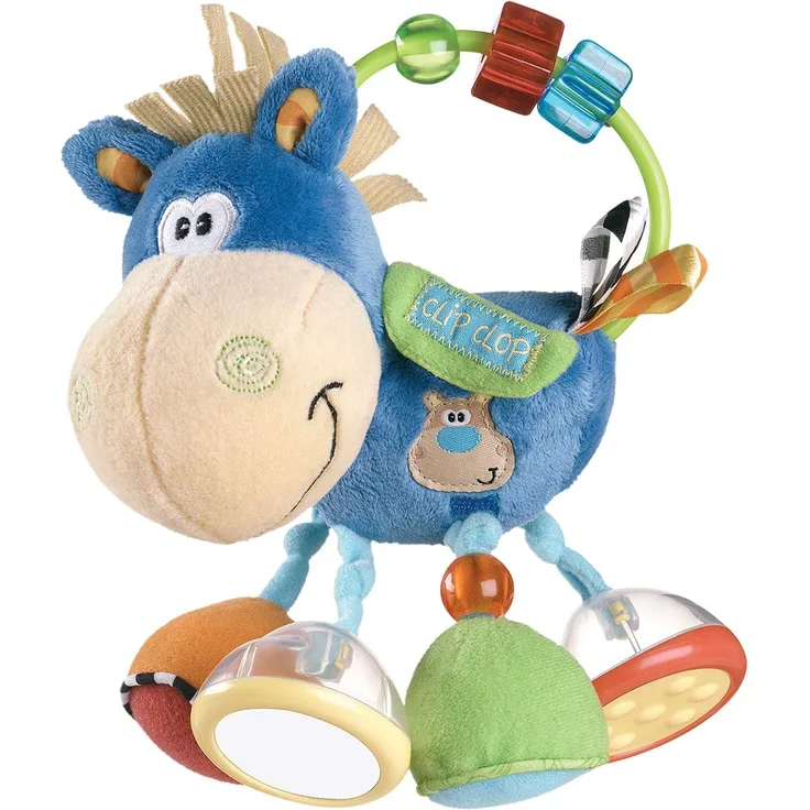 Playgro 101145 Plüschrassel Pferd, Lernspielzeug, Ab 3 Monaten, BPA-frei, Playgro Toy Box Pferd Klipp Klapp, Blau/Bunt, 40016, 15 x 6 x 20 cm
