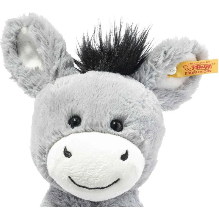 Steiff 073748 Original Plüschtier Dinkie Esel, Soft Cuddly Friends Kuscheltier ca. 30 cm, Markenplüsch mit Knopf im Ohr, Schmusefreund für Babys von Geburt an, graublau – Bild 2