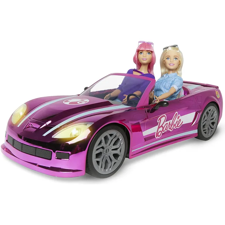 Mondo Motors - Mattel Barbie Dream Car Cabrio Glamour - RC Auto für Barbie Kinder - Zwei-Sitzer - Realistische Details - Rosa