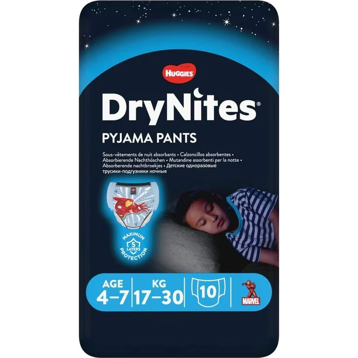 Huggies DryNites Boy hochabsorbierende Pyjamahosen Unterhosen für Jungen 4-7 Jahre, 10 Stück – Bild 1