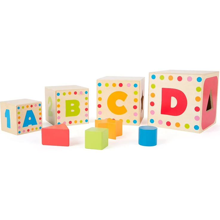 Small Foot 10627 Stapelwürfel aus Holz mit bunten Tiermotiven und integriertem Steckspiel Spielzeug – Bild 4