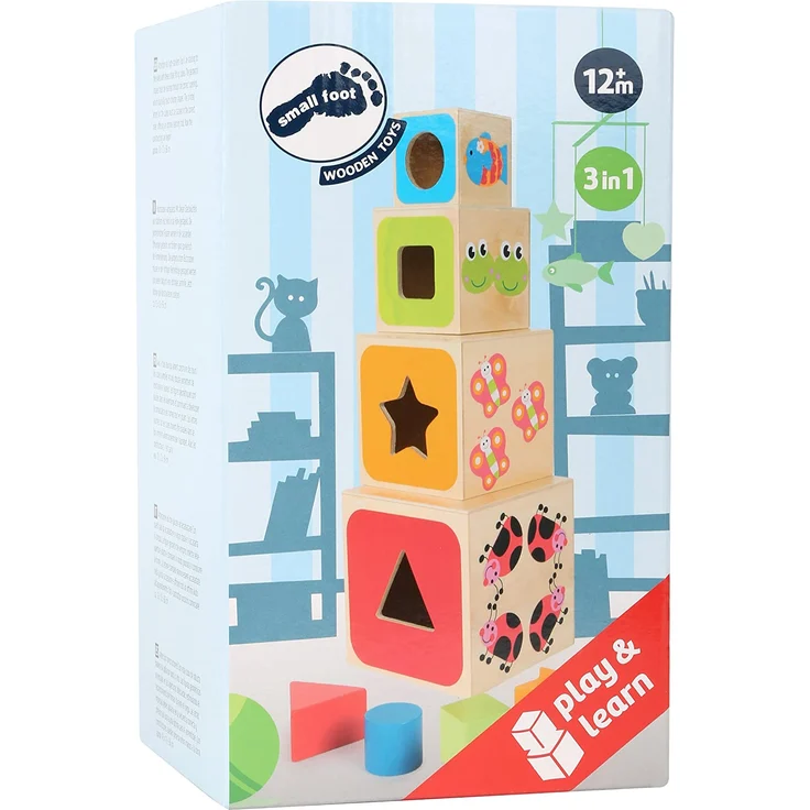 Small Foot 10627 Stapelwürfel aus Holz mit bunten Tiermotiven und integriertem Steckspiel Spielzeug – Bild 5